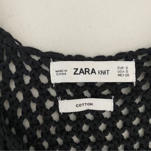 Zara Blue Black Loose Knit Crochet 100% Cotton Beachy Coastal Tank Top Small - Picture 8 of 10